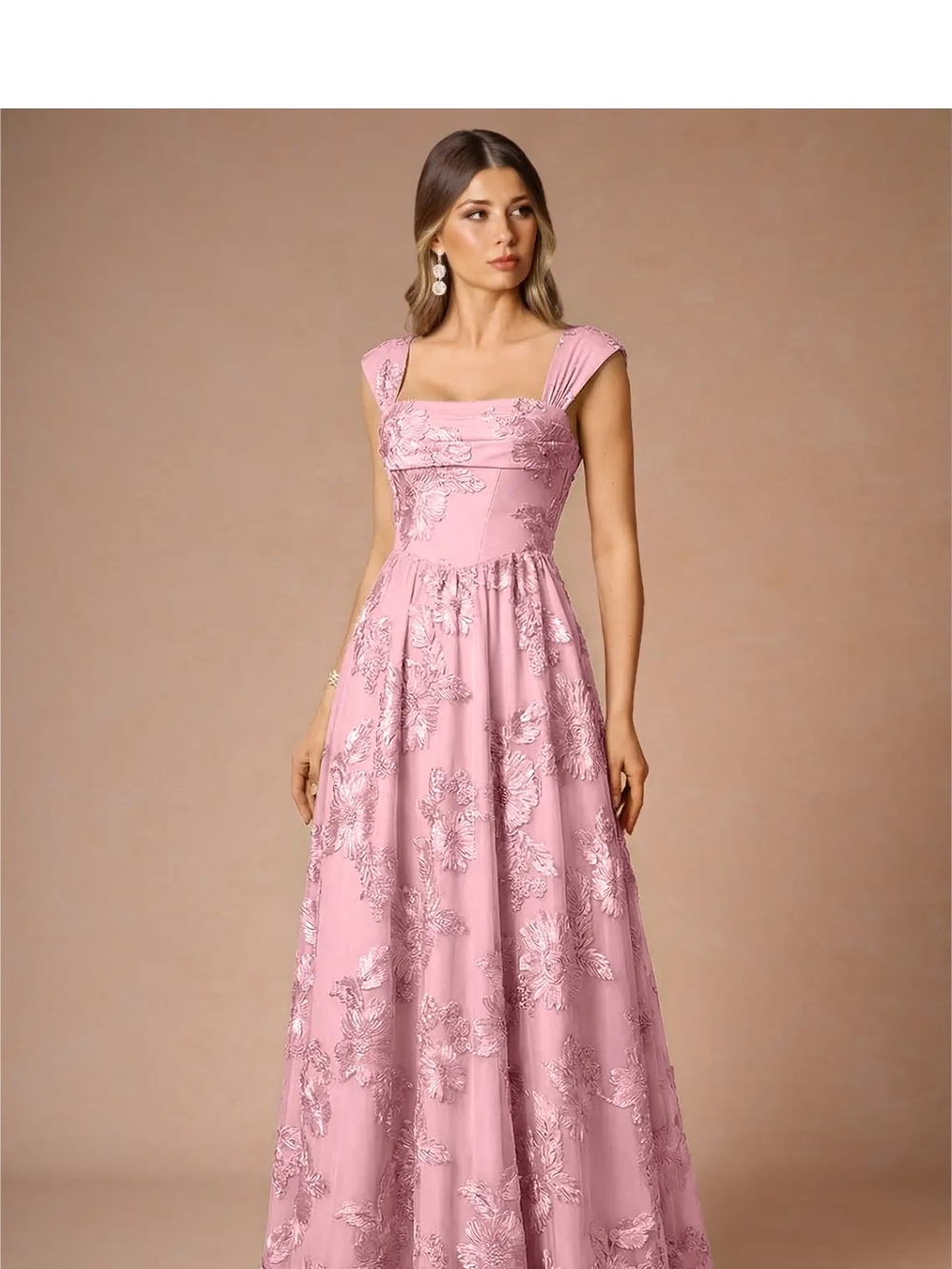 Azazie Pink Embroidered Cap-Sleeve Maxi Dress